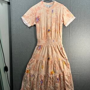 Peace Love World Cotton Jersey Tiered Tee Shirt Dress Sea Salt Floral X-Small